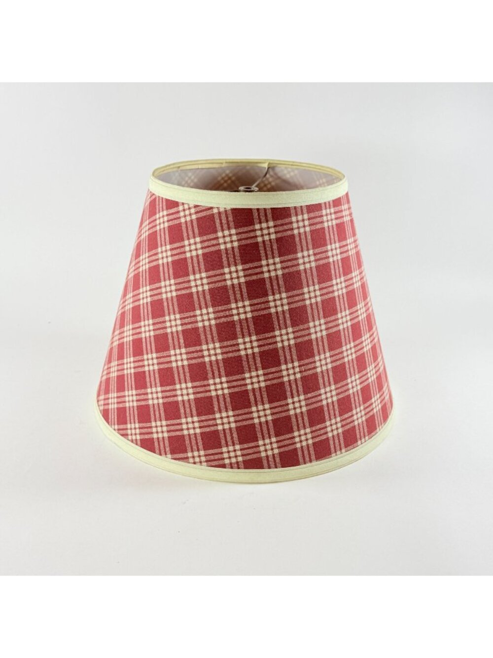 Red & Cream Plaid Fabric Lamp Shade With Spider Fitter Country Farmhouse Style